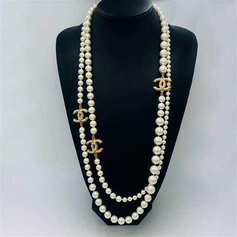 long pearl necklace chanel|chanel pearl long strand necklaces.